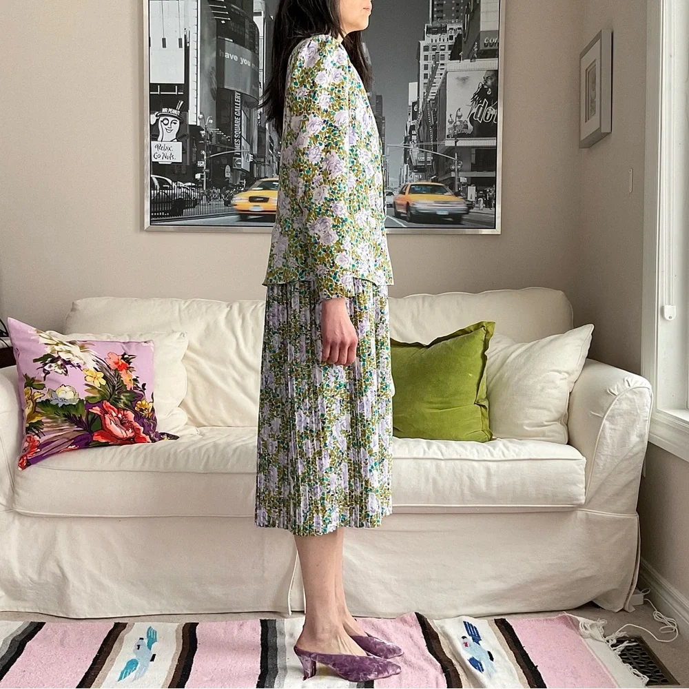 Vintage floral micropleated midi dress - Picture 4 of 15